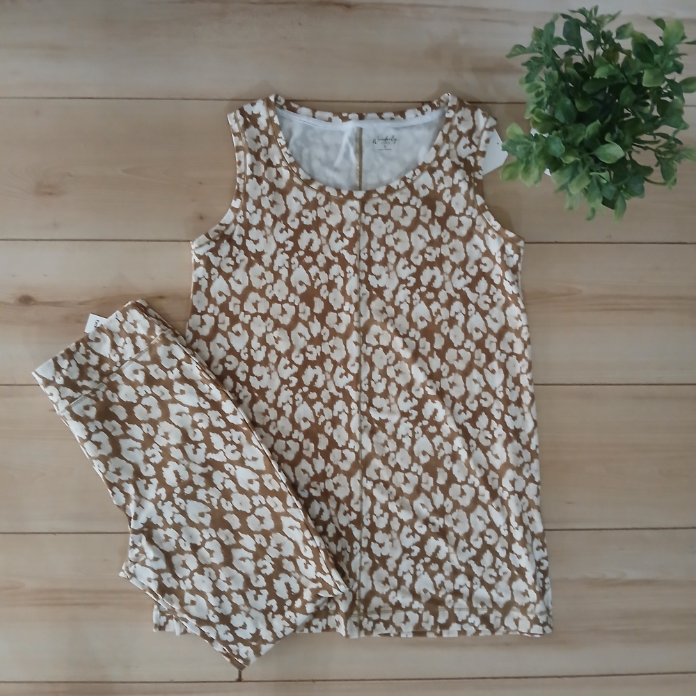 NWT Brown and White Leopard Print Sleeveless Top and Leggings Set Medium